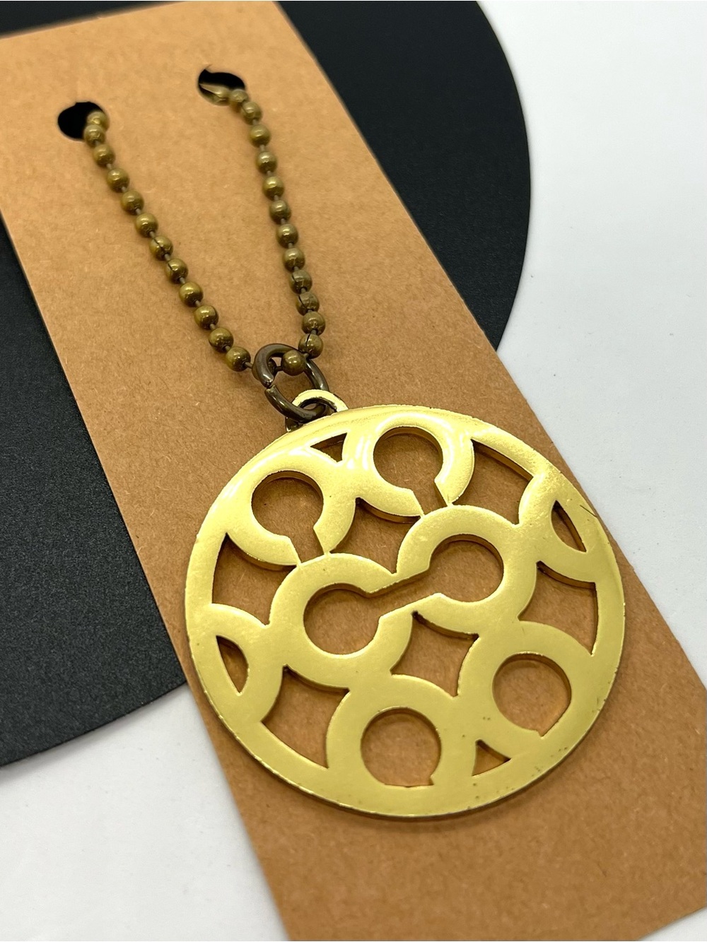 Authentic Vintage Coach Brass Op Art Circle Bag Charm Hangtag Miranda Collection